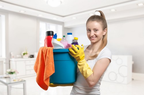 Kitchen surfaces being cleaned during domestic cleaning in Pimlico